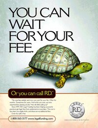RD Legal активно используют агрессивную рекламу. Слоган компании: "Томительно ожидай своего платежа или же набери в RD".