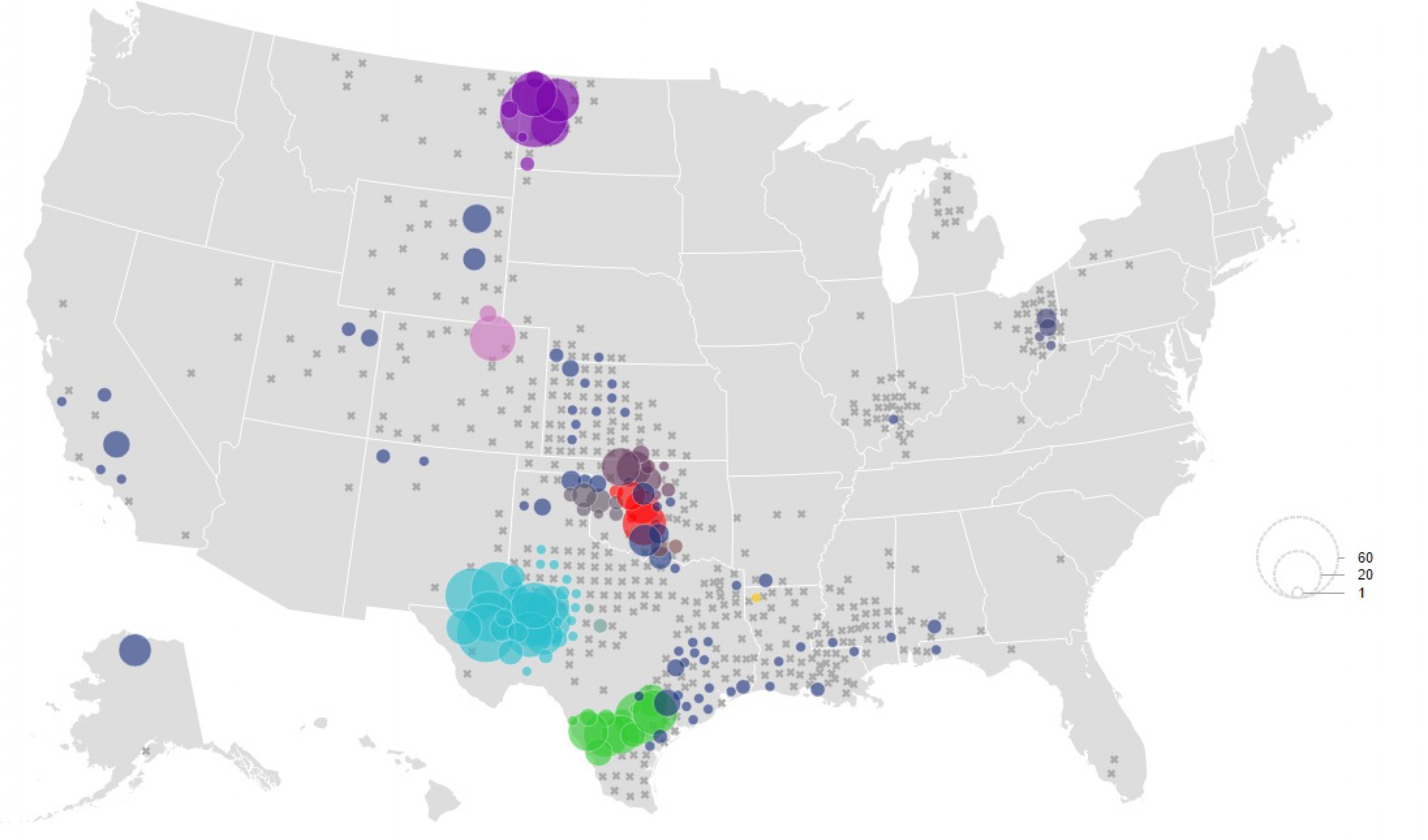 Карта буровых установок США. 